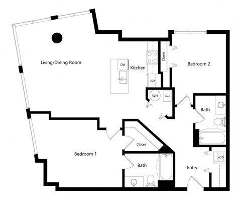Floor plan for 2 beds, 2 baths, 1181 sqft